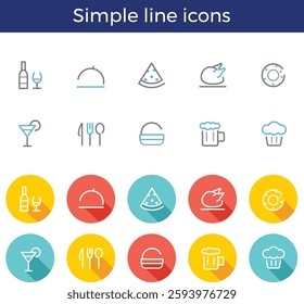 Cooking food simple line icon set, vector illustration