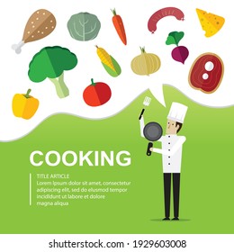 Cooking food and vegetables template, Vector illustration in flat style