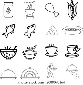 Cooking Foods and Kitchen outline icons set
