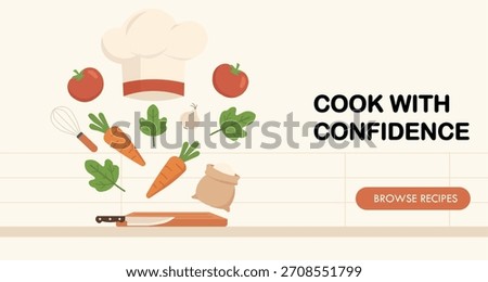 Cooking with fresh ingredients and a chef's hat, ready to create delicious meals