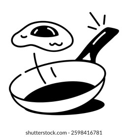 Cooking fried egg on a pan, doodle style icon 