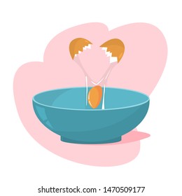 Cooking fried eggs for breakfast. Morning tasty meal. Delicious traditional food. Vector illustration in cartoon style