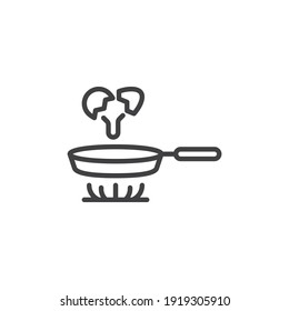 Cooking fried eggs in pan on stove line icon. linear style sign for mobile concept and web design. Egg in a frying pan outline vector icon. Symbol, logo illustration. Vector graphics
