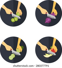 Cooking fruits and vegetables vector icons set