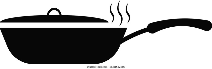 Juego de iconos de sartén para cocinar. sartén con vapor ascendente. Simbolizando actividades de cocina y cocina. Elementos de preparación de cocina
