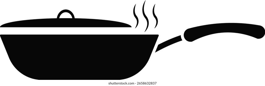 Juego de iconos de sartén para cocinar. sartén con vapor ascendente. Simbolizando actividades de cocina y cocina. Elementos de preparación de cocina
