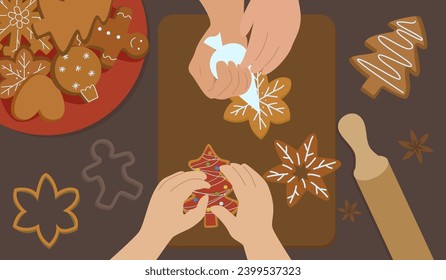 cooking gingerbread top view. making and decorating gingerbread, Christmas baking