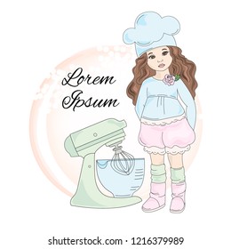 COOKING GIRL Social Media Profile Portrait Color Vector Illustration 