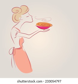 cooking girl vector illustration with soup