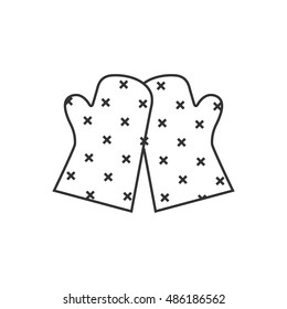 Cooking glove icon in thin outline style. Kitchen pot oven holder hand