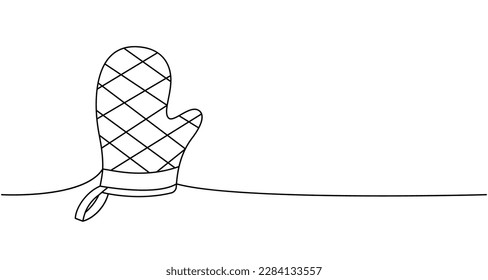 Cooking glove, kitchen mitten one line continuous drawing. Kitchen tools continuous one line illustration. Vector minimalist linear illustration.