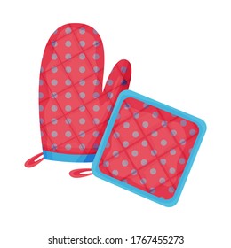 Cooking Glove Or Oven Mitt And Textile Potholder Vector Illustration