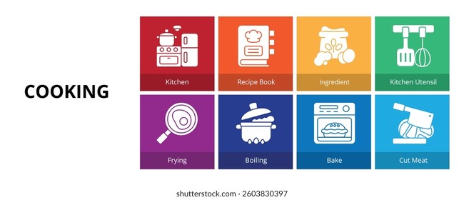 Cooking Glyph Solid Banner Web Icon Set Vector Illustration
