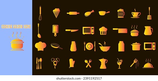 cooking golden icons. Simple set of cooking icons.