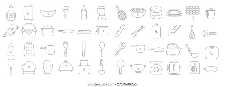cooking group tool outline icon set