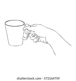 cooking hand with cup, line drawing isolated symbol at white background