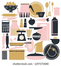 Cooking hand drawn illustration set