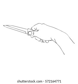 cooking hand with knife, line drawing isolated symbol at white background