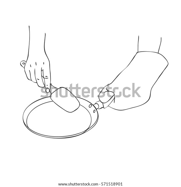 Cooking Hand Pan Line Drawing Isolated Stock Vector (Royalty Free ...