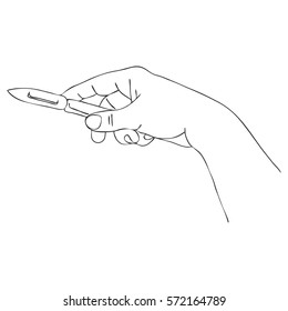 cooking hand with peel knife, line drawing isolated symbol at white background