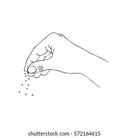 cooking hand with salt, line drawing isolated symbol at white background