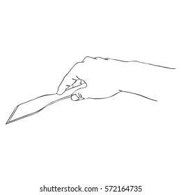 cooking hand with turner, line drawing isolated symbol at white background
