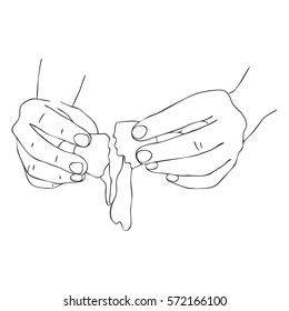 cooking hands dividing egg, line drawing isolated symbol at white background