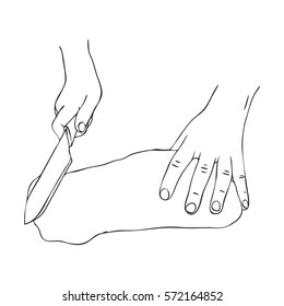 cooking hands with knife, line drawing isolated symbol at white background