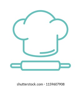 Cooking hat icon. Hat chef logo. Symbol of cooking. Simple green line vector icon. Single element for web design, mobile app. Vector Illustration.