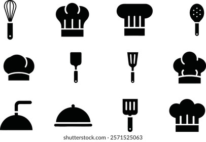 Cooking hat and knife sillhouerre vector style bundle