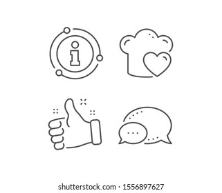 Cooking hat line icon. Chat bubble, info sign elements. Chef sign. Love food preparation symbol. Linear love cooking outline icon. Information bubble. Vector
