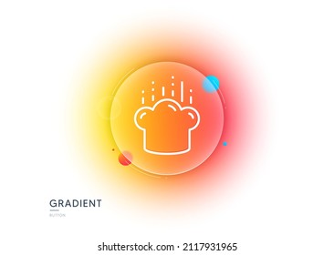 Cooking hat line icon. Gradient blur button with glassmorphism. Chef sign. Food preparation symbol. Transparent glass design. Cooking hat line icon. Vector