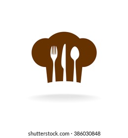 Cooking hat silhouette with cutlery inside title menu logo