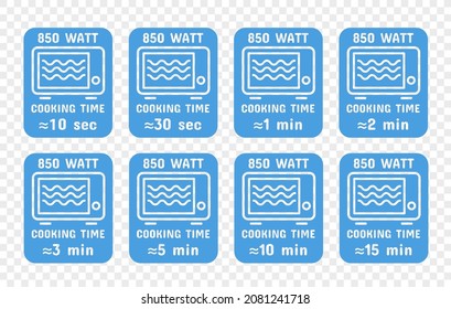 Cooking and heating time in the microwave. Symbols and icons for instructions. Vector illustration,