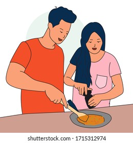 Cooking at home with family illustrations.  stay at home. quarantine cooking activities