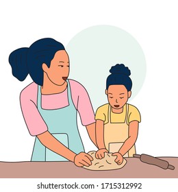 Cooking at home with family illustrations.  stay at home. quarantine cooking activities