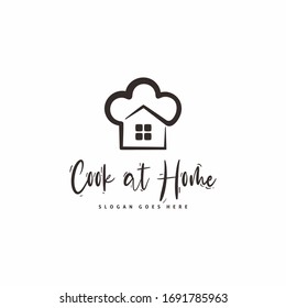 Cooking At Home Logo Design, With Chef Hat And House. Because Now All Must Stay At Home.