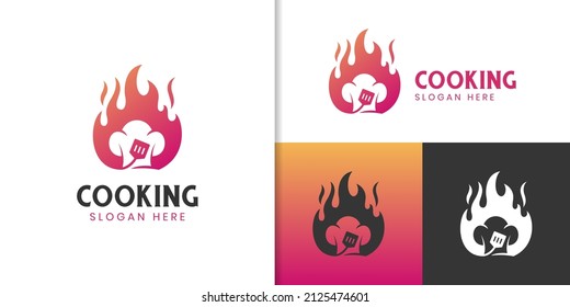 cooking hot food logo for chef cook restaurant logo design, food menu hotness icon vector symbol