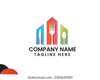 Cooking house. Food home logo. Business. Food city. Eating spoon. Cook. Real estate. Modern. Premium template. Chef. Health Kitchen