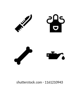 cooking icon. 4 cooking set with knife, apron, bone and oil vector icons for web and mobile app