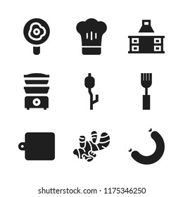 cooking icon. 9 cooking vector icons set. fork, extractor hood and ginger icons for web and design about cooking theme
