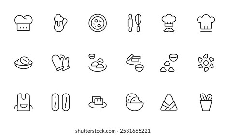 Cooking icon, Chef, cook related icon vector set design with Editable Stroke. Line, Solid, Flat Line, thin style and Suitable for Web Page, Mobile App, UI, UX design.