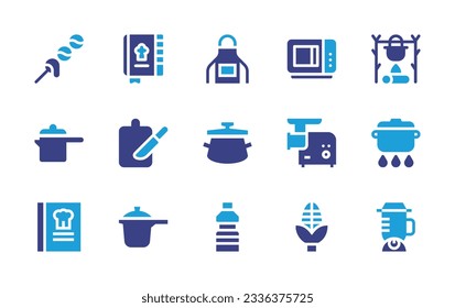 Cooking icon collection. Duotone color. Vector illustration. Containing dango, recipe, apron, microwave, cooking, cooking pots, cutting board, saucepan, meat grinder, pot, cook book, cooking pot, cook