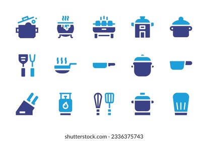 Cooking icon collection. Duotone color. Vector illustration. Containing cooking, cauldron, braai, cook, pot, utensils, pan, knifes, gas, cooking tools, pot, kitchen pack. 