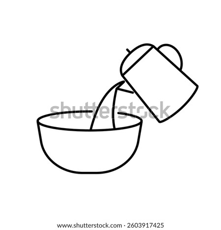 Cooking icon editable stroke: pouring hot water into dish from teapot