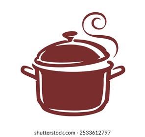 Ícone de cozinha. Comida, artes culinárias, crachá do logotipo do jantar. Saucepan com ilustração de vetor de tampa