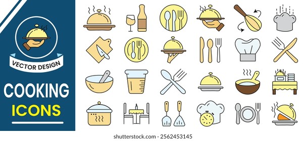 Cooking icon, kitchen, restaurant icon, vector set. Line lion of kitchen, Cooking, restaurant. Meal, cooking, menu, restaurant, food delivery, fast food and dinner icons. Vector illustration.