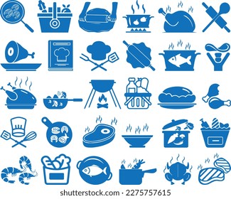 cooking icon set, 30 food cook icon set blue vector