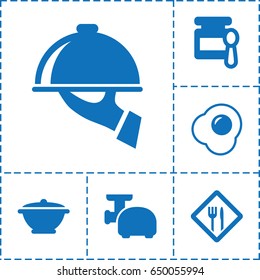 Cooking icon. set of 6 cooking filled icons such as baby food, restaurant, dish serving, pan, meat grinder