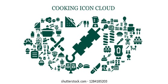  cooking icon set. 93 filled cooking icons. Simple modern icons about  - Brochette, Knife, Egg, Sandwich, Utensils, Blender, Bread, Meat, Recipe book, Canteen, Soup, Dish, Meat grinder